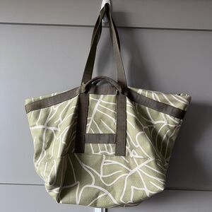 Hawaiian Aloha Leaf Tote Bag Womens Olive‎ Green Lined Shoulder Shopper Carryall